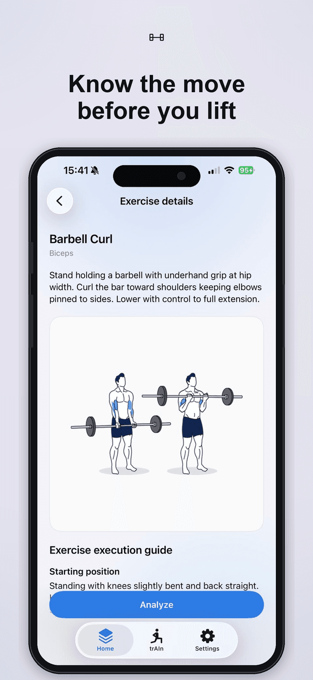 Exercise detail with Analyze action